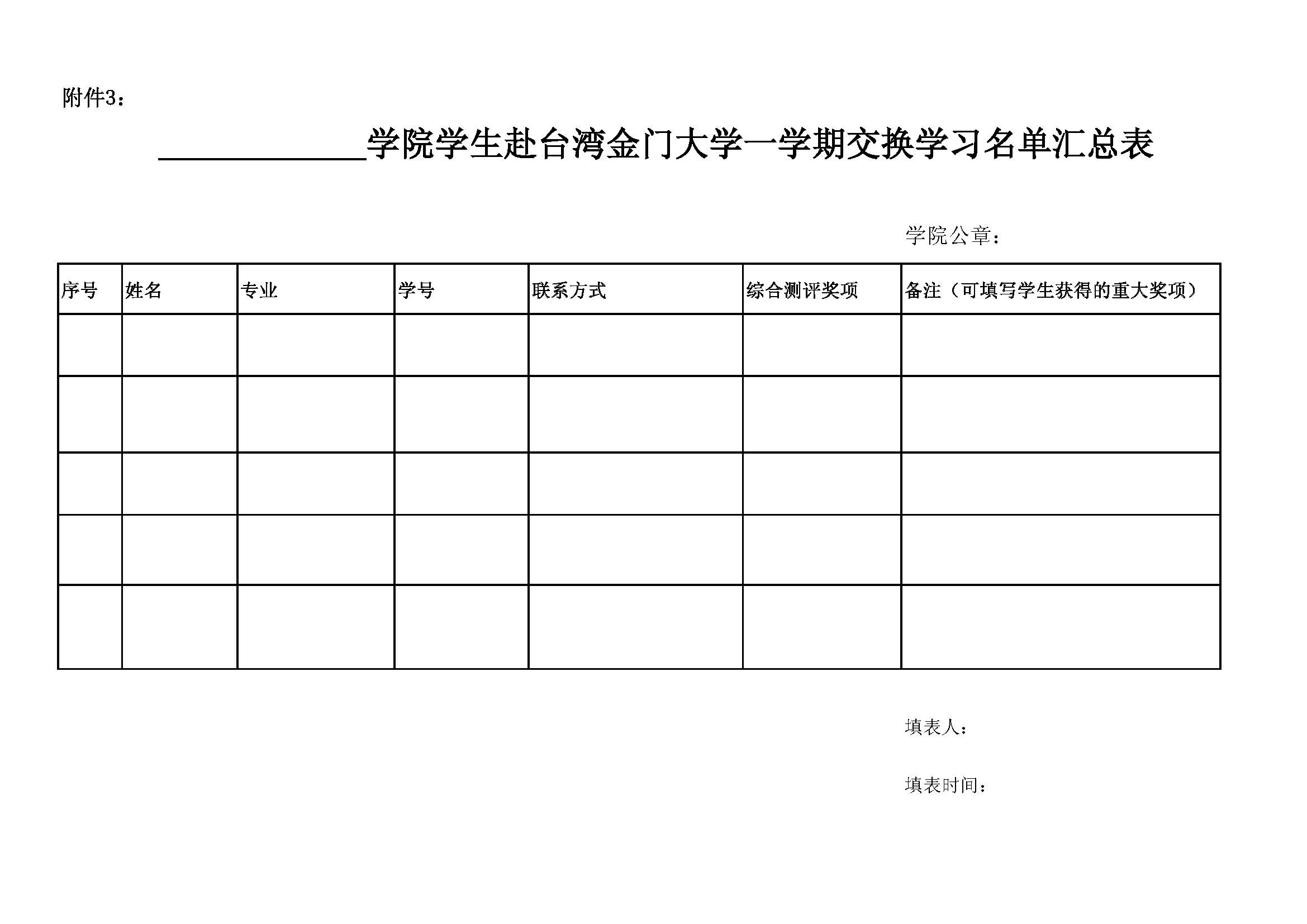 关于选拔2017年秋季公派交换生赴台湾金门大学学习的通知